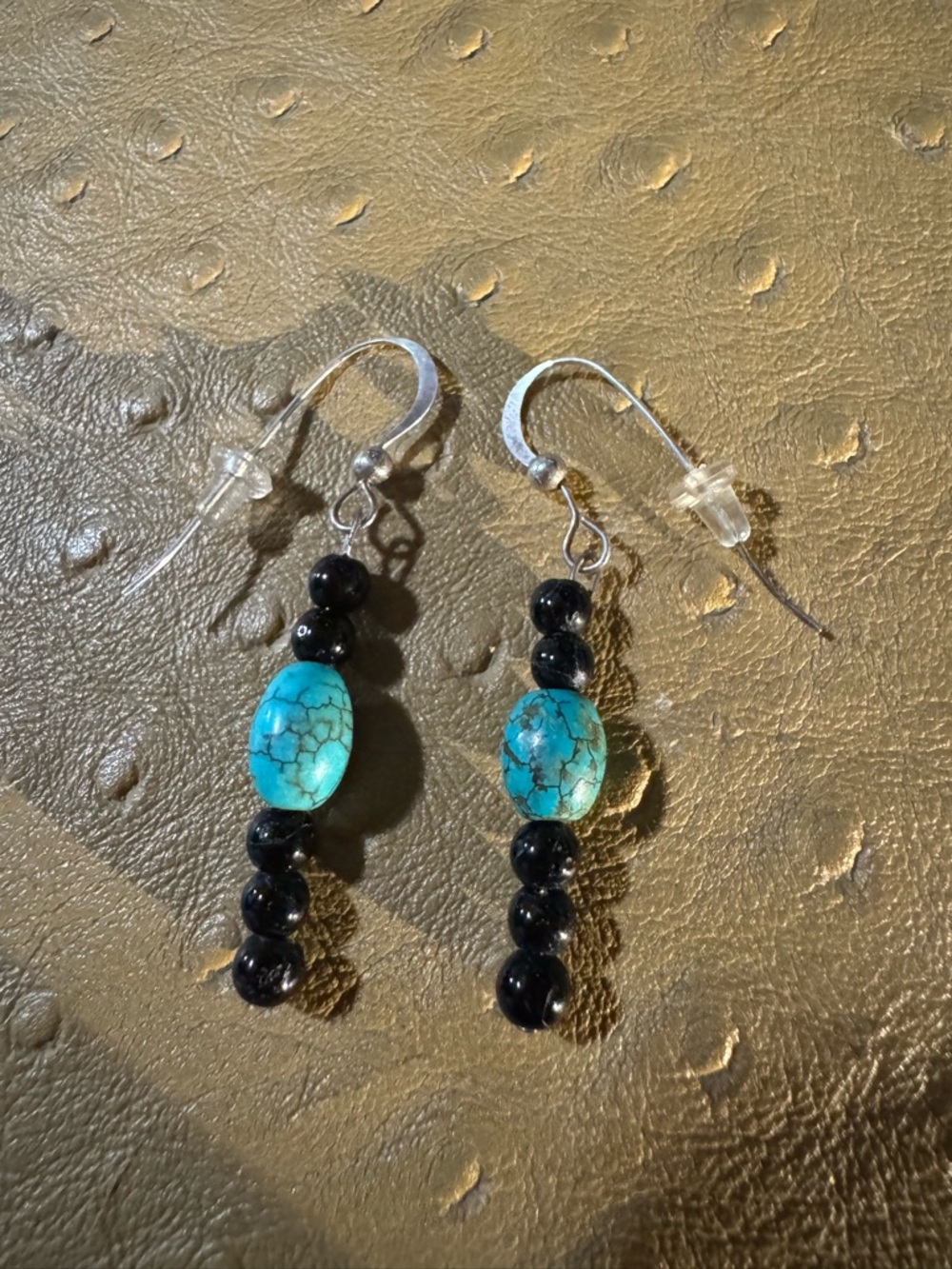 Turquoise and Black Beaded Dangle Earrings - Women Jewelry